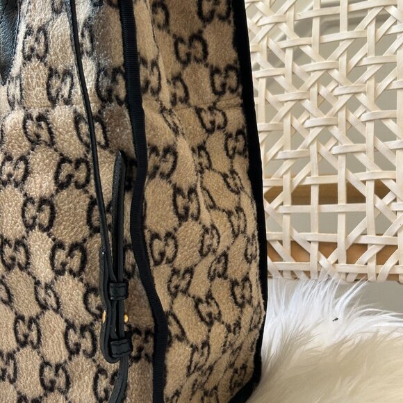 Gucci Black & Beige Wool Guccissima GG Tote with Strap and dust bag - Picture 5 of 15